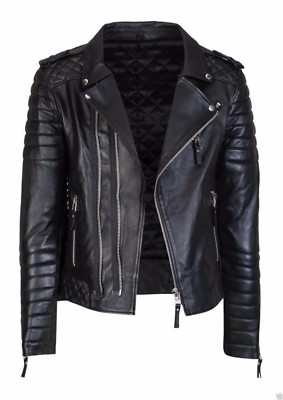 Herren ECHT LEDER BIKER JACKE BRANDO ROCK PUNK