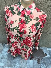 ZARA Basic Peach Red Floral Long Sleeve Button Up Blouse Shirt - Women's S NEW