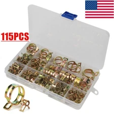US 115PCS Hose Clamps Assortment Kit Water Fuel Tube Air Pipe Steel Spring Clip