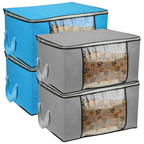 2PC Large Foldable Storage Bag Clothes Blanket Quilt Closet Organizer Box Zipper - Picture 2 of 24