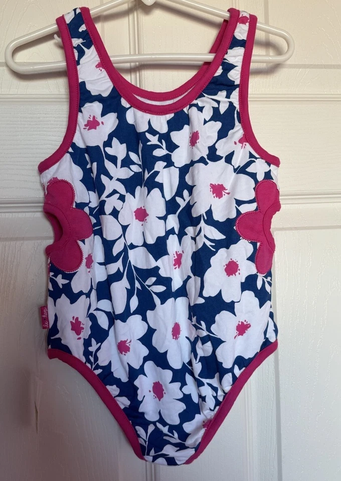 Nuevo con etiquetas Traje de baño Le Top para niñas 6 piezas corte de flores rosa azul blanco 6x natación Foto 3 de 4