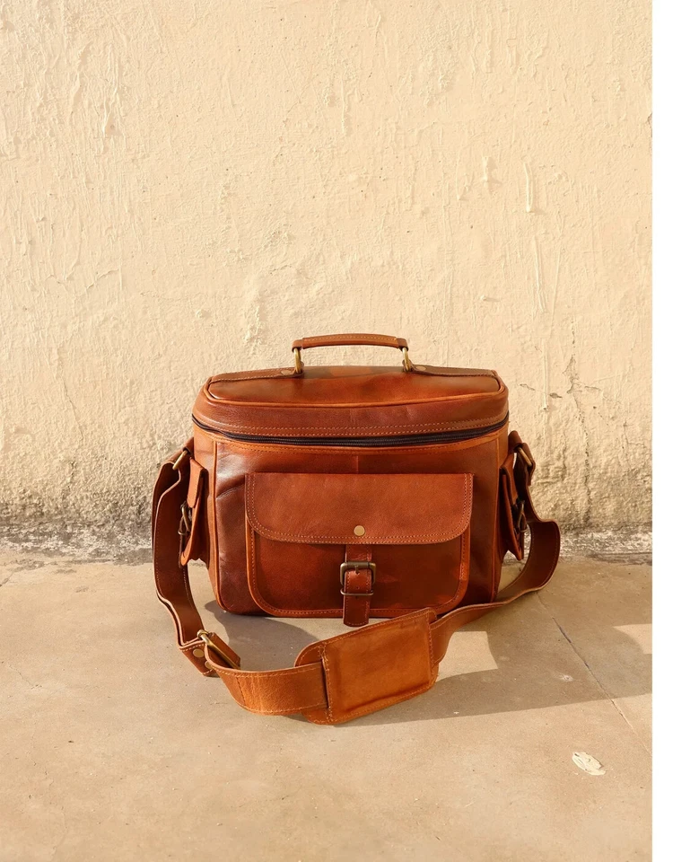 12" Leather Camera Bag Satchel Camera Bag Genuine Leather Bag for Camera Lens - Image 4 of 4