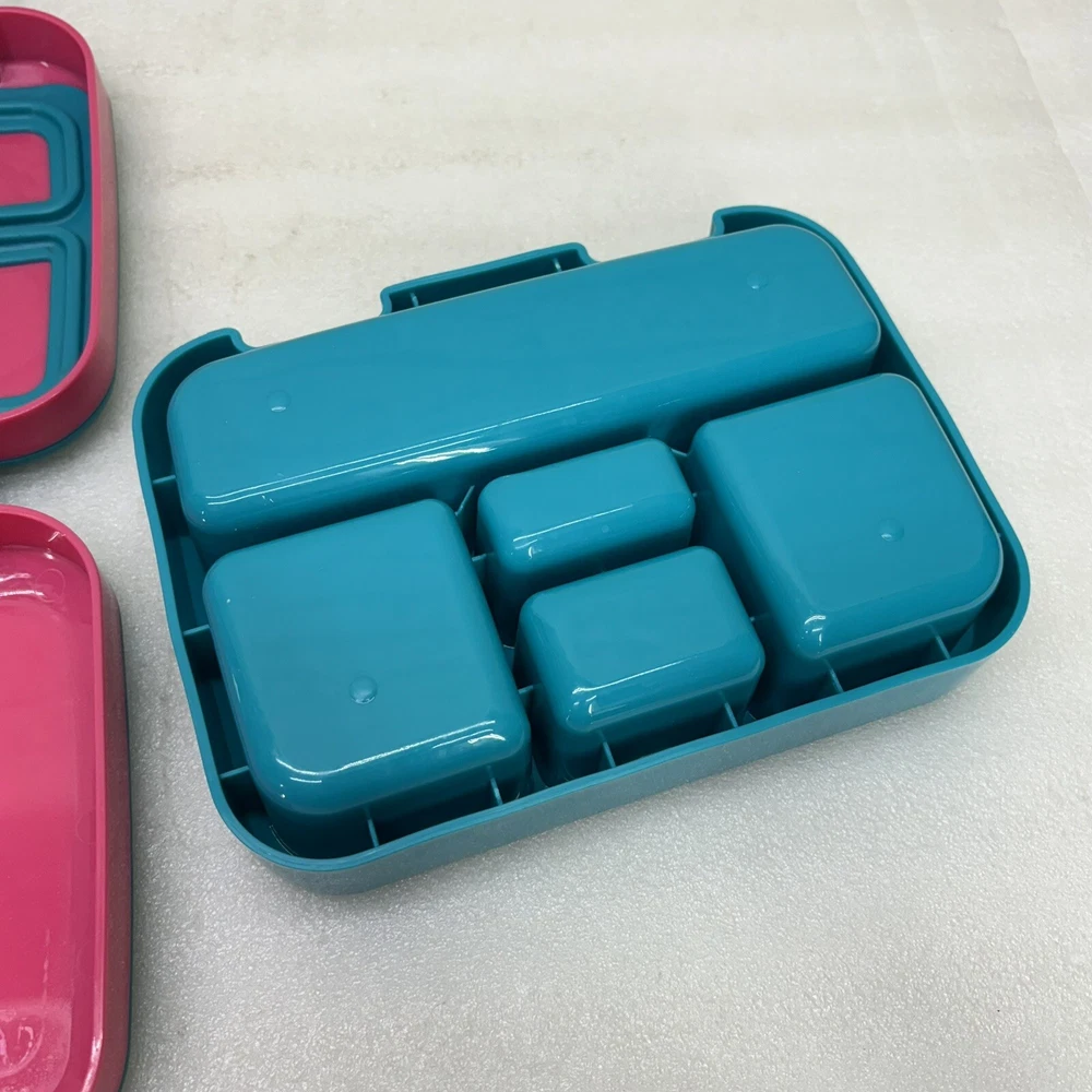 KINSHO Bento Box Pink & Teal Unicorn 5-Portion Sections Removable Tray • VGUC‼