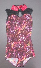 NWOT Red Print Leotard Mesh bodice Asian Flair Petite Adult fits a sz 10-12C 