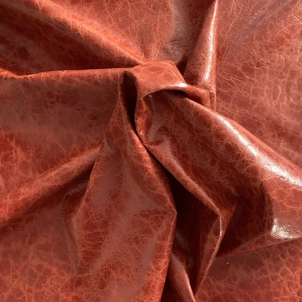 Burnt Orange Genuine Leather Hides Upholstery Material Soft Crafting DIY Fabric - Image 3 of 4