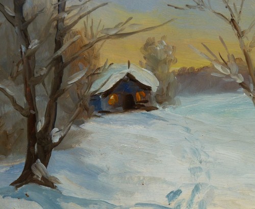Russische Winterlandschaft, Öl auf Papier, signiert WesTchilloff um 1930-40