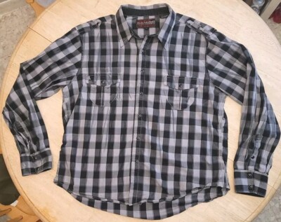 Rock & Roll Cowboy Men's Black&Gray Plaid Pearl Snap Western Shirt - SizeXL