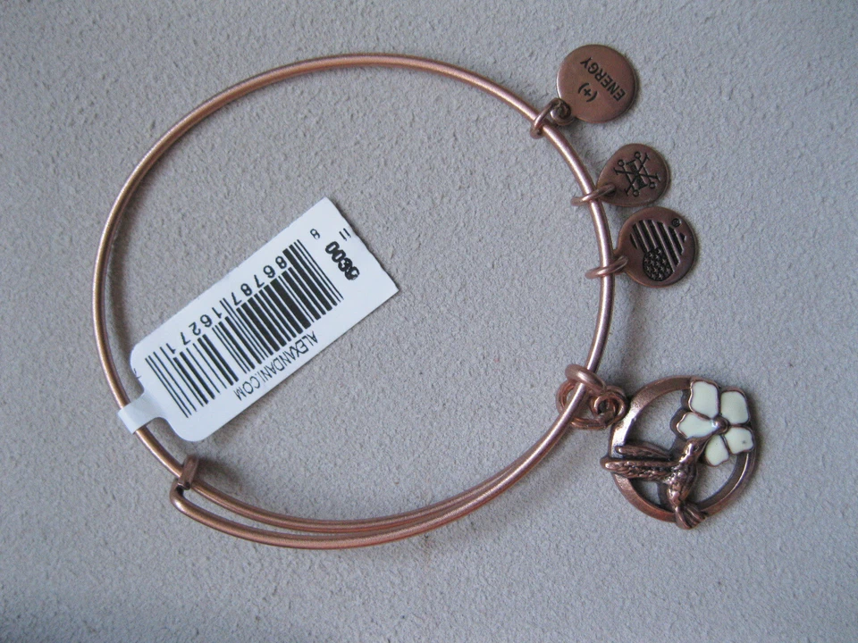 Brazalete de alambre expandible Alex and Ani Rafaeliano oro rosa colibrí equilibrio Foto 2 de 3