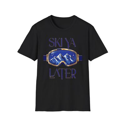 Elegant Ski Bum Unisex Ski Ya Later Goggles T-Shirt Navy Blue & Gold 