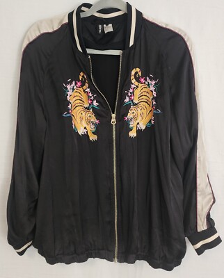 Divided H&M Womens Black Tiger Zip Up Long Sleeve Jacket, Size 12