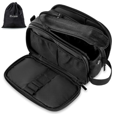 Elviros Kulturbeutel PU-Leder für Reise Herren große wasserdichte Waschtasche...