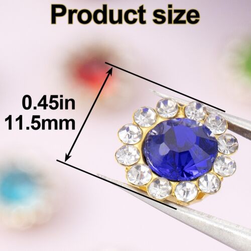 60pcs 0.45in Shiny Rhinestones Buttons Flatback Crystals Button with Metal Ba... - Picture 2 of 7