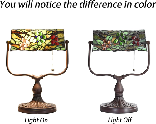 L10764 Grape Tiffany Style Stained Glass Banker Desk Lamp for Reading Working, 1 - Picture 2 of 8