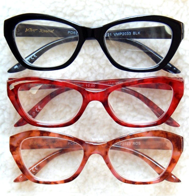 BETSEY JOHNSON +2.00 WOMEN'S READING GLASSES 3-PACK READERS NEW AUTHENTIC