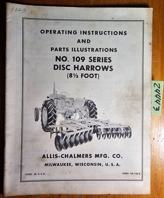 Allis-Chalmers 109 Series Disc Harrow 8.5' Owner's Operator's Manual TM-122B