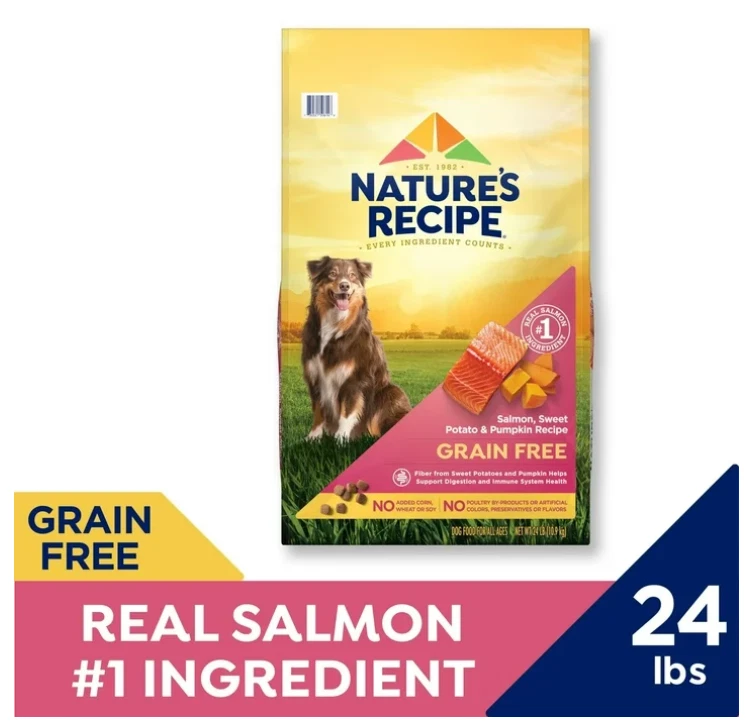 Nature’s Recipe comida seca para perros sin granos de salmón, batata y calabaza, 24 lb Foto 2 de 4
