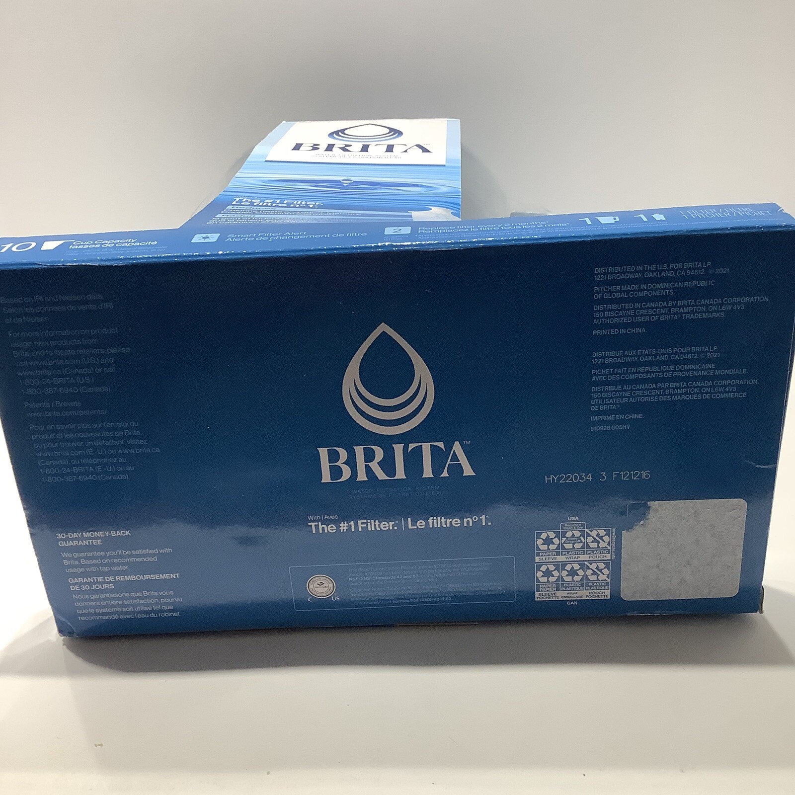 Brita Large Water Filter Pitcher, 10 Cup Capacity, BPA-Free, Tahoe Blue, New