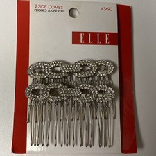 set of 2 PEIGNES A CHEVEUX ELLE Side Combs Hair Combs Silver color w/Rhinestones