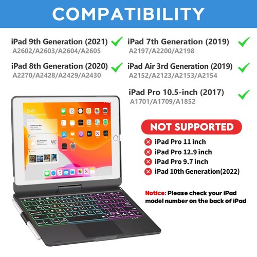 NOKBABO Case for iPad 9th Generation with Keyboard 360° Rotatable Touchpad - Picture 2 of 8