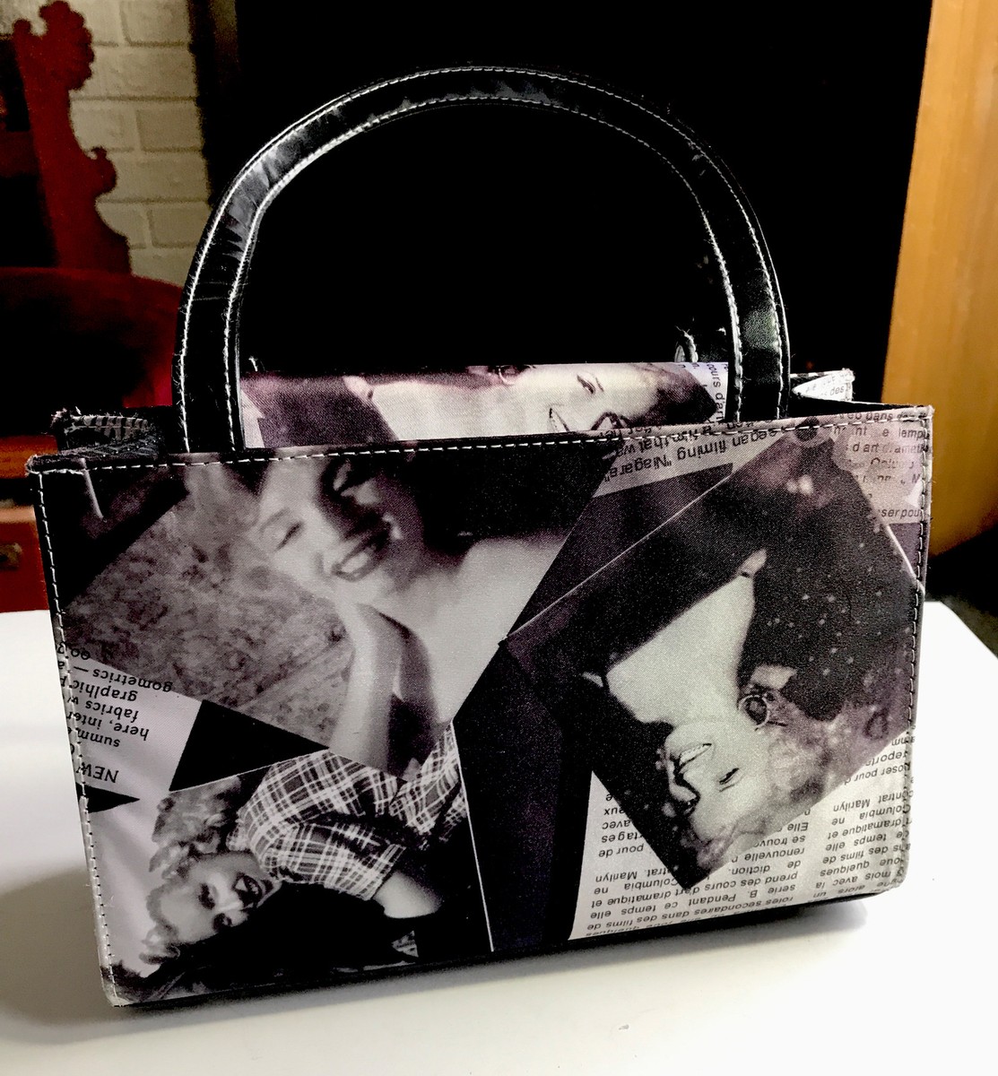 Marilyn Monroe Newspaper Print Black & White Purse Handbag Marilyn Monroe Newspaper Print Black & White Purse Handbag