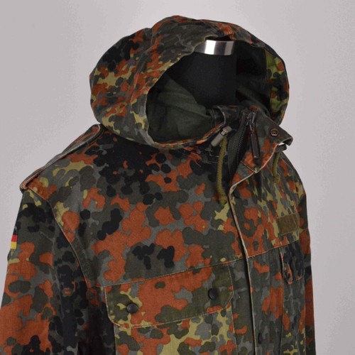 German Bundeswehr Flecktarn Camo Military Parka Jacket GR13 XL Tall Hood - Picture 11 of 15