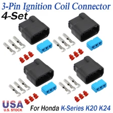 4-Set For Honda K-Series K20 K24 3-Pin Ignition Coil Pack Connector Plug Housing