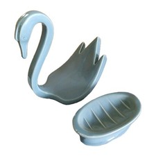 Vintage Blue Ceramic Swan Bathroom Hand Towel Or Wash Cloth Holder And Soap Dish