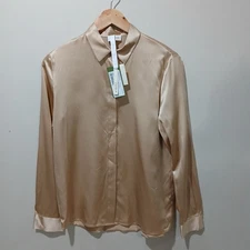 LILYSILK Shirt Womens Small Light Camel Silk Basic Concealed Placket Blouse NWT