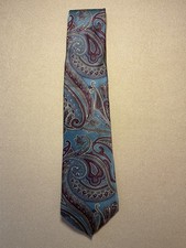 Men's Paisley Pattern USA MADE 100 Silk Tie in Blue and Burgundy STAIN