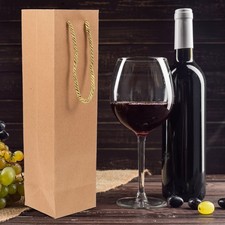 12 Pcs Kraft Paper Wine Bottle Gift Bags With Handle Bags 9.5 x 9 x 35 cm