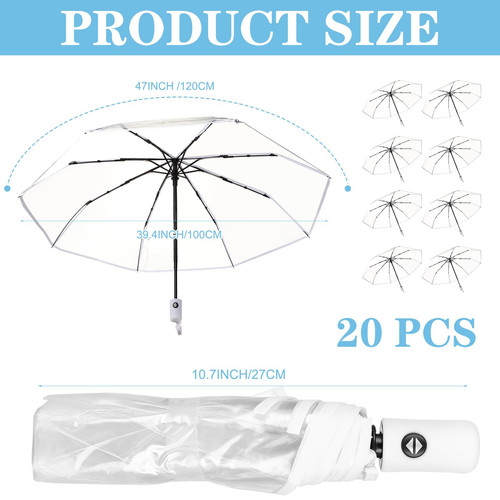 20pcs Clear Umbrellas 42 Inch Foldable Lightweight Transparent Umbrella Autom... - Picture 2 of 7