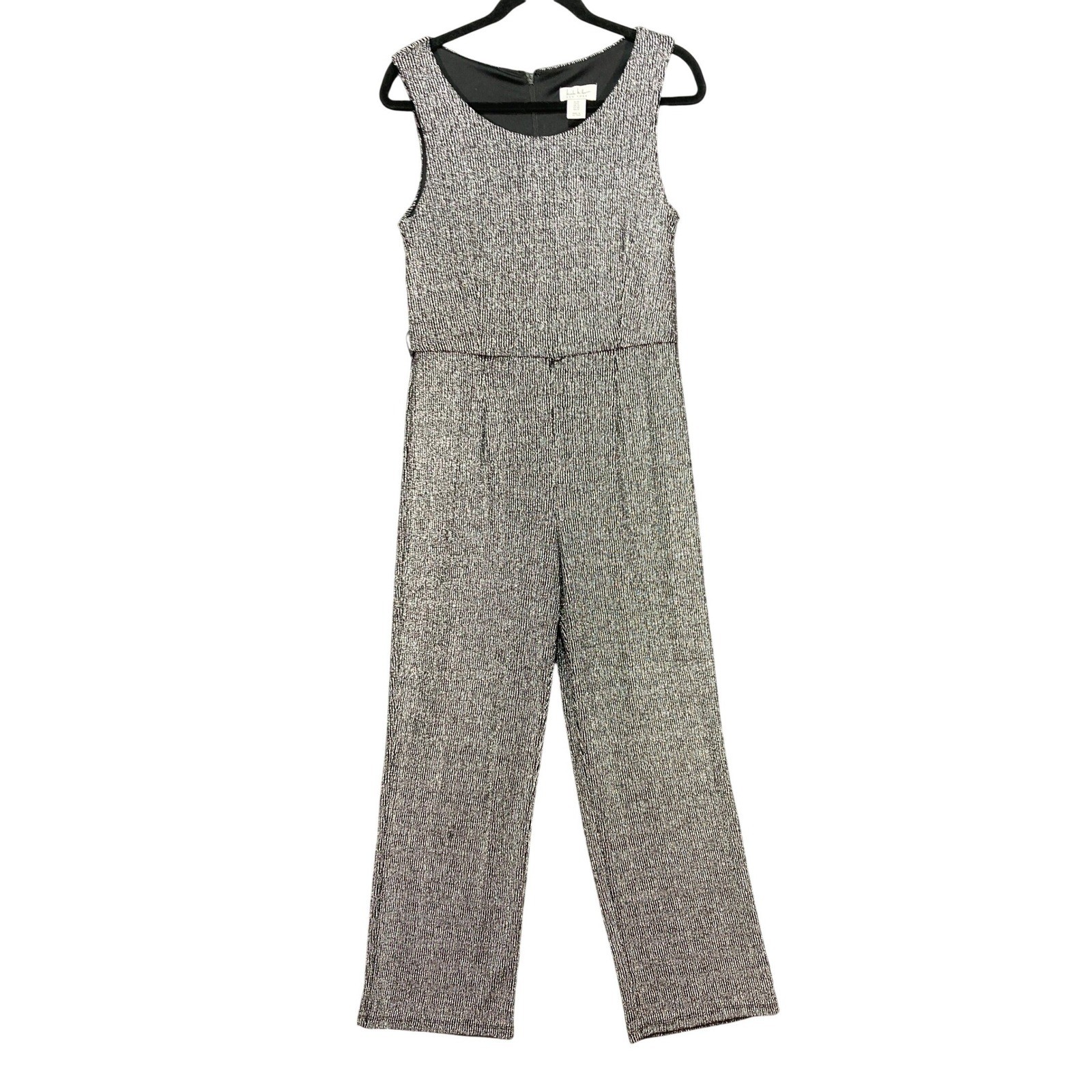 Nicole Miller New York Metallic Silver Black Wide Leg Jumpsuit Womens Medium
