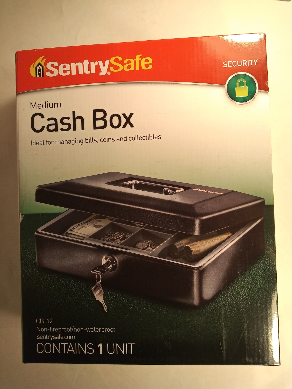 Sentry Safe CB-12 Black Steel Keyed Medium Cash Box 3.4 x 11.7 x 9 in. - 2 Keys
