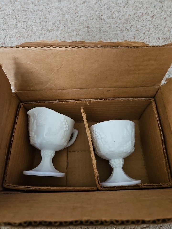 Harvest Milk Glass 3 Piece Sugar, Cream Tray | eBay UK