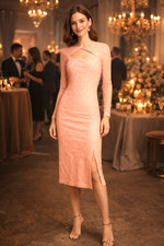 NWT BB Dakota Steve Madden Twist Neckline Lace Amici Dress Size Medium Peach