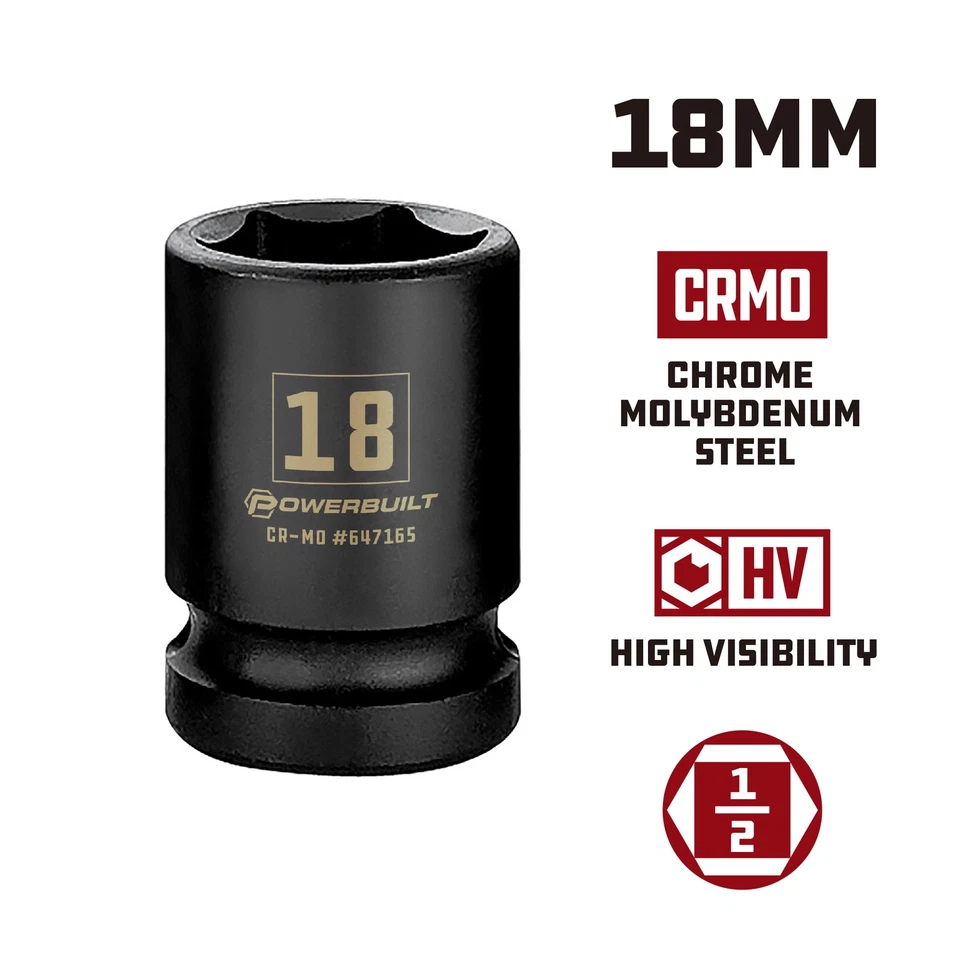 Powerbuilt 1/2 Inch Drive x 18 MM 6 Point Impact Socket - 647165 - Image 2 of 4