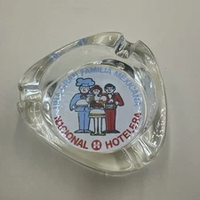 #N22- Vtg Glass Advertising Ashtray UNA GRAN FAMILIA MEXICANA Hotel Restaurant