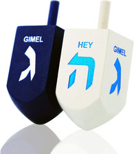 Hanukkah Game 2-Pack 3 Inches Extra Large Blue  White Wood Dreidels