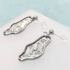 Dali-Inspired Melting Clock Pendant Stud Earrings (Silver) - New Handmade