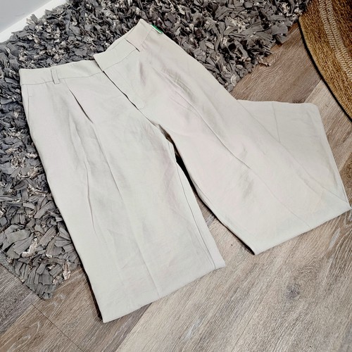 MNG Pleated Wide Leg Trouser Pants Beige Relaxed Old Money Office Siren Coastal