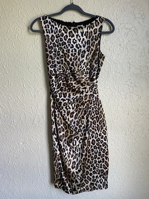 VTG Cache leopard Cheetah sheath dress with ruched detail satin Y2k 90s size 4