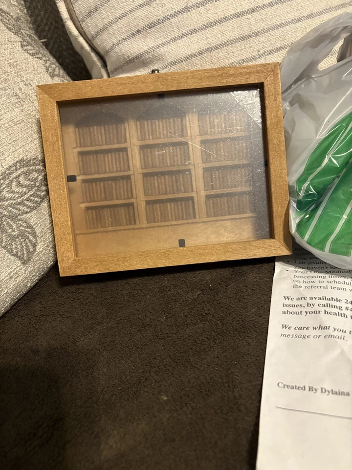 Shake Away Your Anxiety Bookcase Wooden Miniature Bookshelf Decor 150 Books - Image 3 of 4