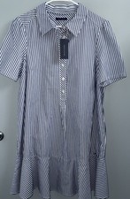 Tommy Hilfiger Ladies 14 Blue White Dress Poplin NWT NEW $99 Ruffle Hem Cotton
