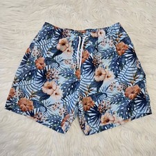 FRANKS Swim Shorts Mens Medium Hibiscus Floral Mesh Lined Tropical Trunks