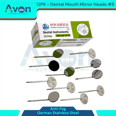 AVON SURGICAL Dental Mouth Mirror Heads #5, Anti-Fog, Cone Socket | Stainless Steel (12PK)