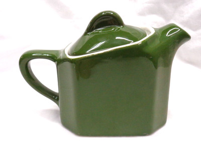 Vtg HALL Pottery Mini Miniature GREEN & WHITE Two Cup Teapot USA