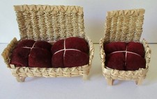 Couch & Chair Wabanaki Basketry w/velvet cushions - "2009" -Can't read signature