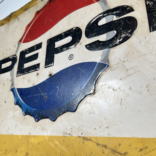 VTG OG Pepsi Drive - In Porcelain Embossed Metal Sign 27.5”x39.5” 1960’s USA - Picture 5 of 24