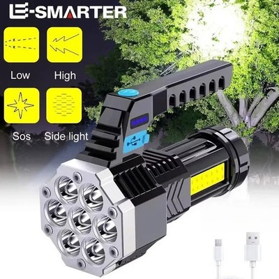 High Power 7LED Wiederaufladbare LED Taschenlampe Taschenlampe mit COB Seitenlicht Camping