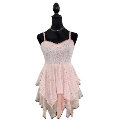 Club Exx Dolls Kill Pink Holo SPARKLE HANDKERCHIEF DRESS Lace Mesh Rave  Fairy Sm | eBay